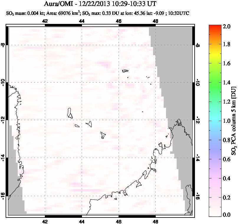 A sulfur dioxide image over Comoro Islands on Dec 22, 2013.