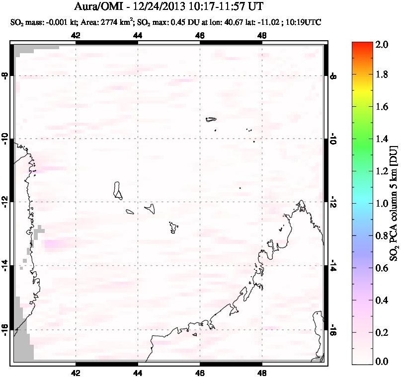 A sulfur dioxide image over Comoro Islands on Dec 24, 2013.