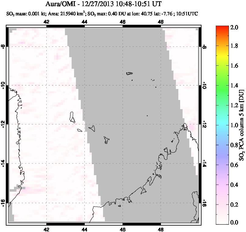 A sulfur dioxide image over Comoro Islands on Dec 27, 2013.