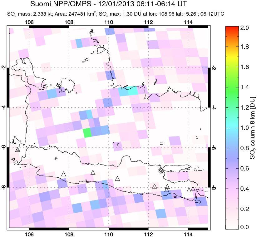 A sulfur dioxide image over Java, Indonesia on Dec 01, 2013.
