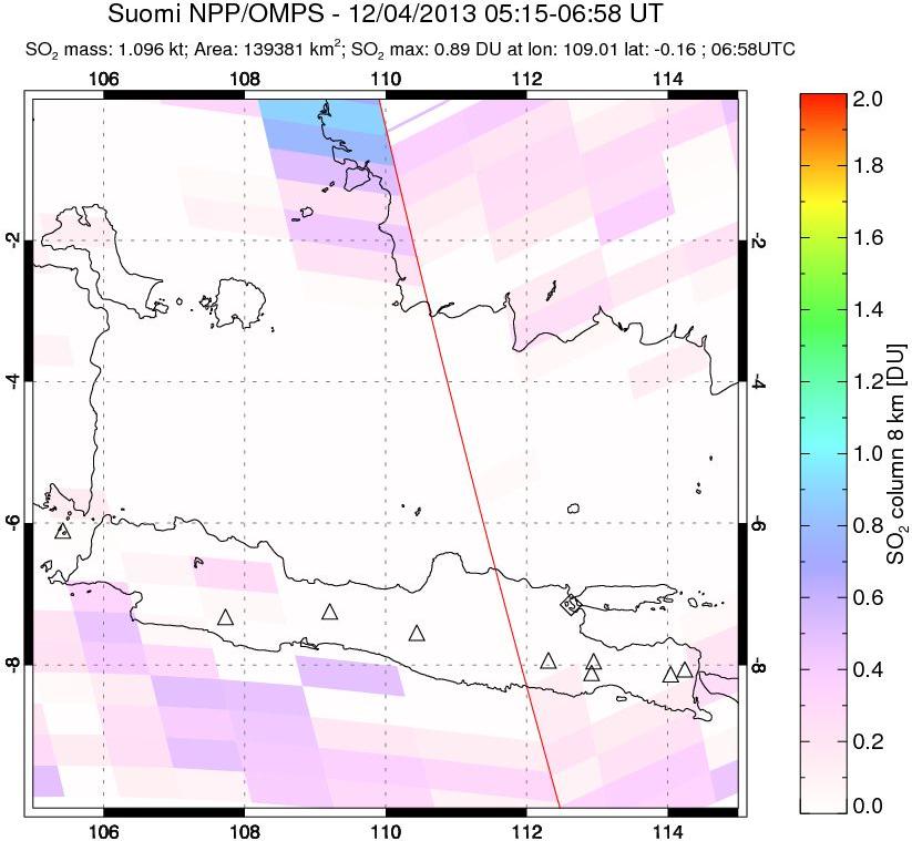 A sulfur dioxide image over Java, Indonesia on Dec 04, 2013.