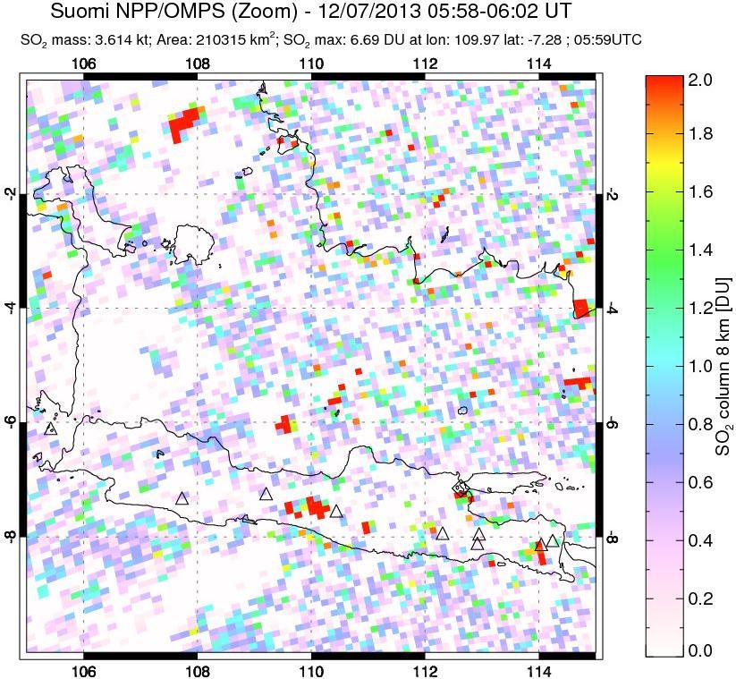 A sulfur dioxide image over Java, Indonesia on Dec 07, 2013.