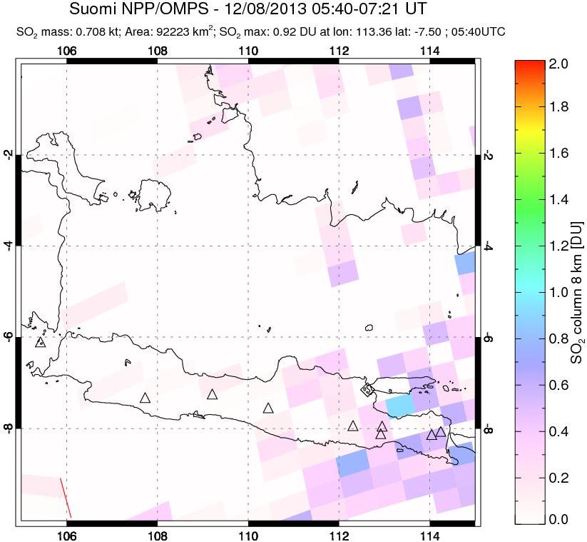 A sulfur dioxide image over Java, Indonesia on Dec 08, 2013.
