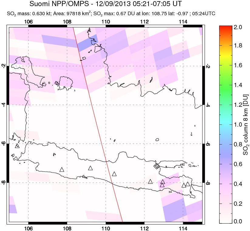 A sulfur dioxide image over Java, Indonesia on Dec 09, 2013.