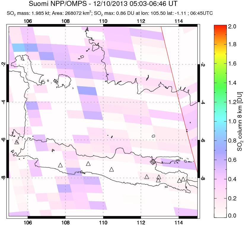 A sulfur dioxide image over Java, Indonesia on Dec 10, 2013.