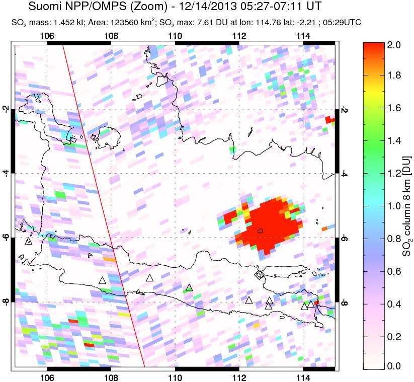 A sulfur dioxide image over Java, Indonesia on Dec 14, 2013.