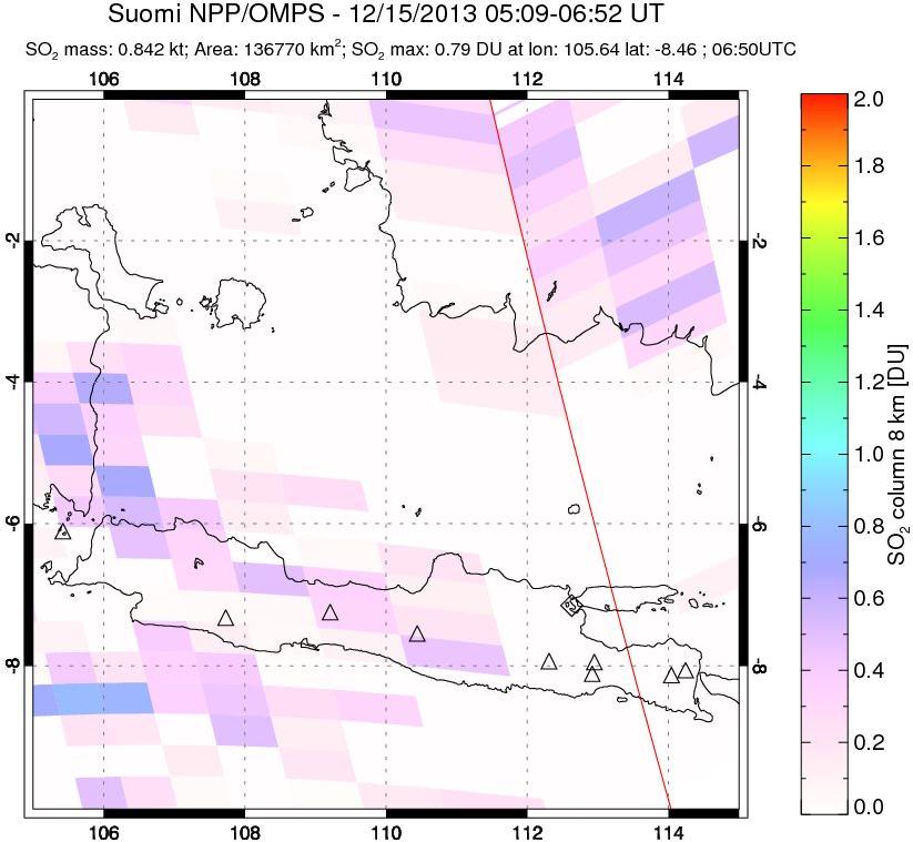 A sulfur dioxide image over Java, Indonesia on Dec 15, 2013.
