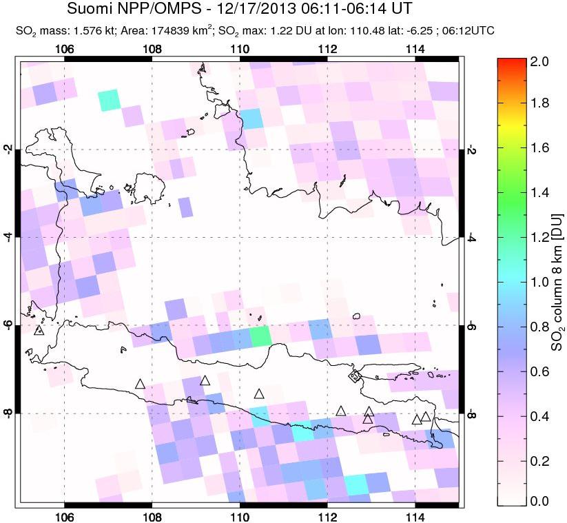 A sulfur dioxide image over Java, Indonesia on Dec 17, 2013.