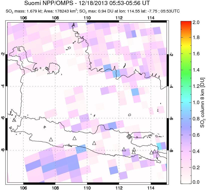 A sulfur dioxide image over Java, Indonesia on Dec 18, 2013.