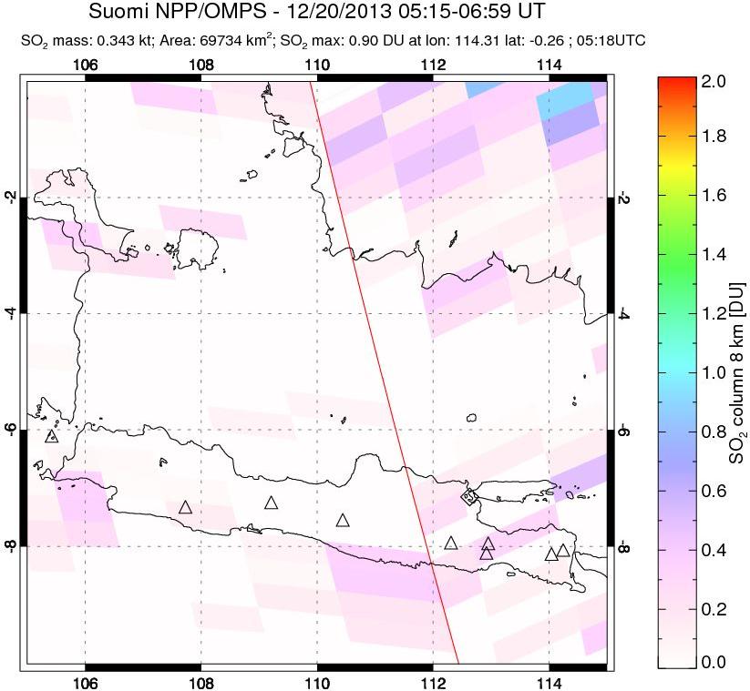 A sulfur dioxide image over Java, Indonesia on Dec 20, 2013.