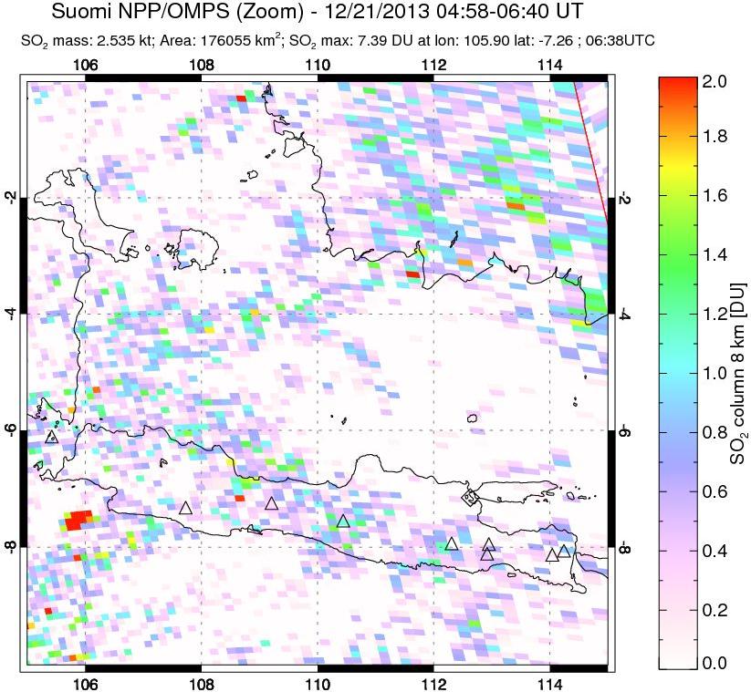 A sulfur dioxide image over Java, Indonesia on Dec 21, 2013.