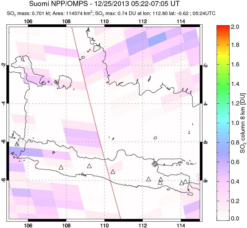 A sulfur dioxide image over Java, Indonesia on Dec 25, 2013.