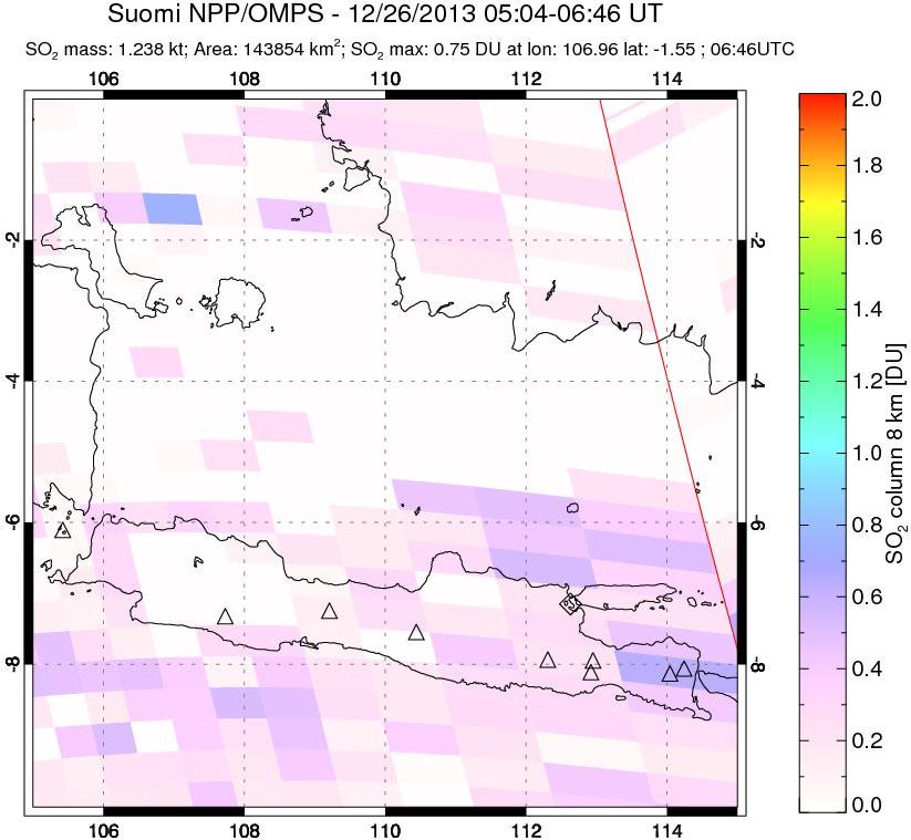 A sulfur dioxide image over Java, Indonesia on Dec 26, 2013.