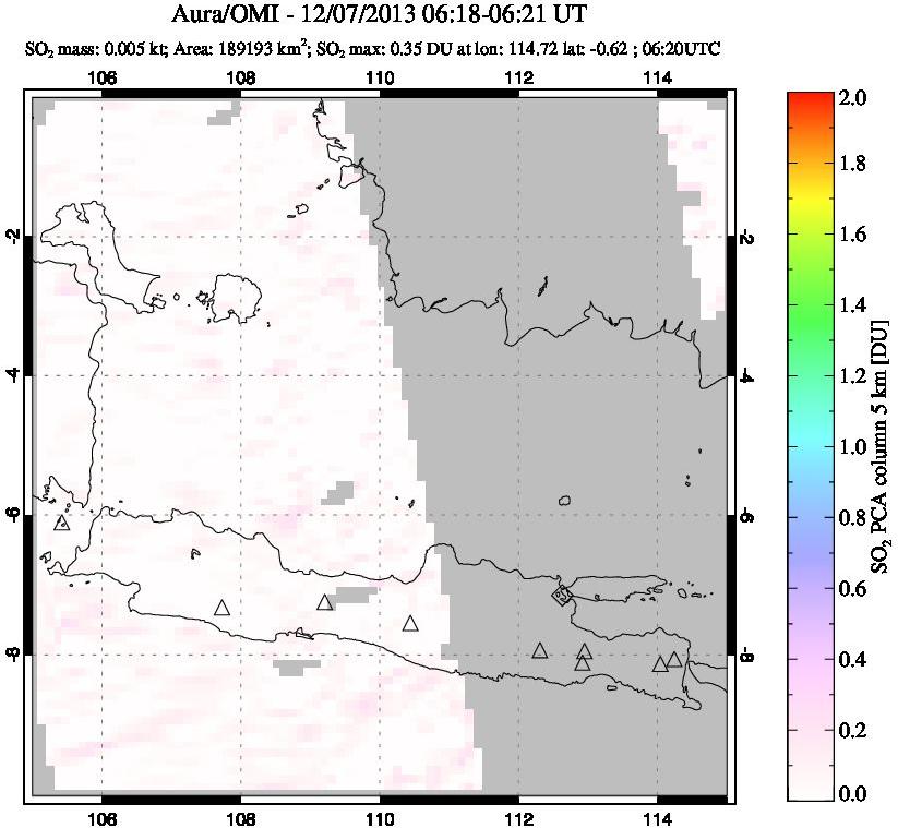A sulfur dioxide image over Java, Indonesia on Dec 07, 2013.