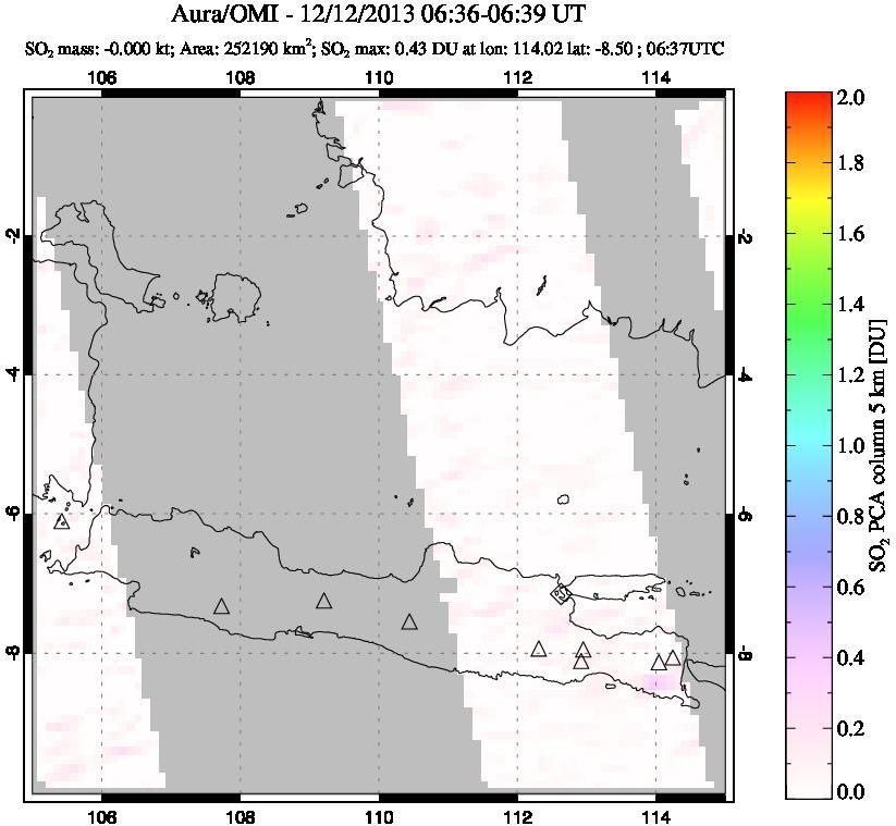 A sulfur dioxide image over Java, Indonesia on Dec 12, 2013.