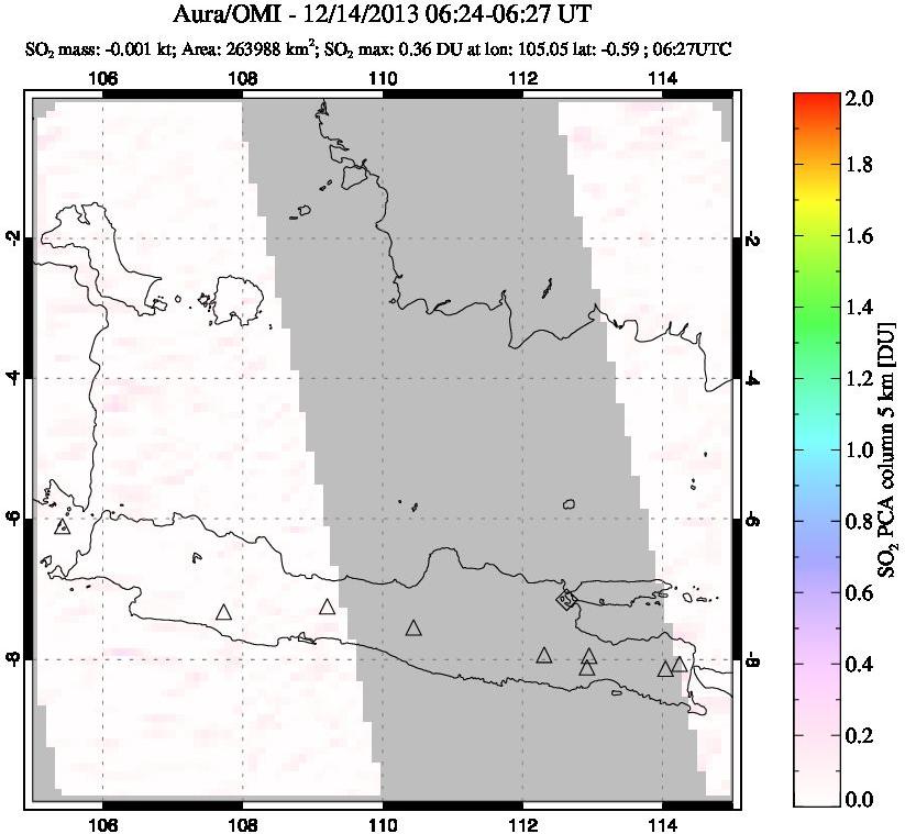 A sulfur dioxide image over Java, Indonesia on Dec 14, 2013.