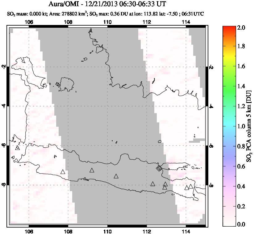 A sulfur dioxide image over Java, Indonesia on Dec 21, 2013.