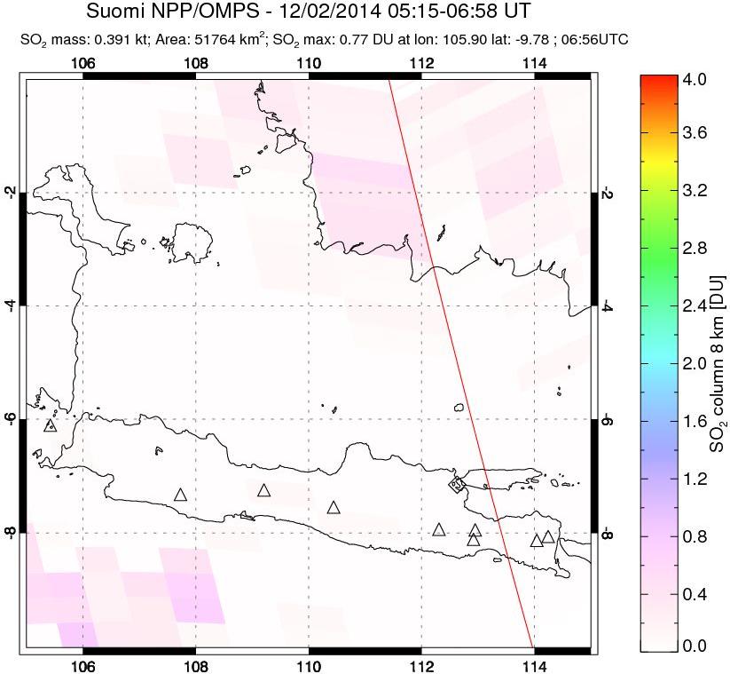 A sulfur dioxide image over Java, Indonesia on Dec 02, 2014.