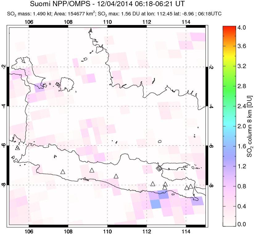A sulfur dioxide image over Java, Indonesia on Dec 04, 2014.