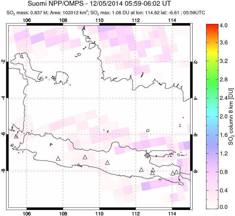 A sulfur dioxide image over Java, Indonesia on Dec 05, 2014.