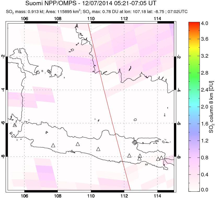 A sulfur dioxide image over Java, Indonesia on Dec 07, 2014.