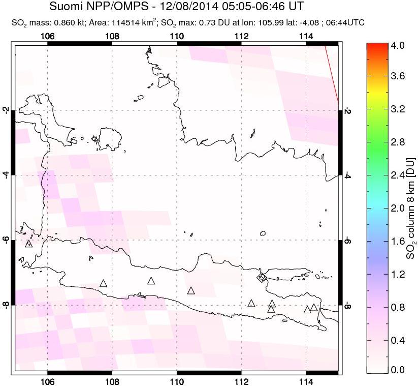 A sulfur dioxide image over Java, Indonesia on Dec 08, 2014.