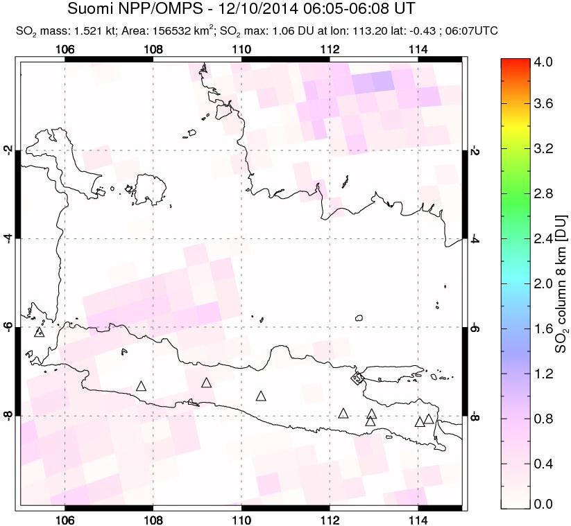 A sulfur dioxide image over Java, Indonesia on Dec 10, 2014.