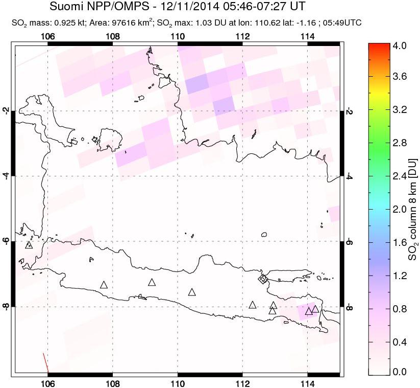 A sulfur dioxide image over Java, Indonesia on Dec 11, 2014.