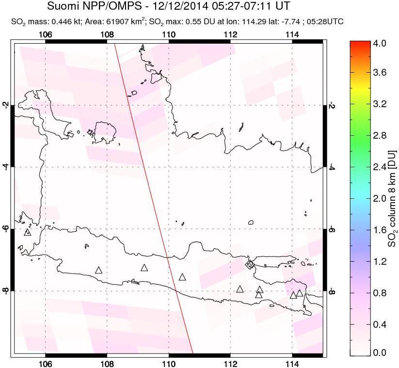 A sulfur dioxide image over Java, Indonesia on Dec 12, 2014.