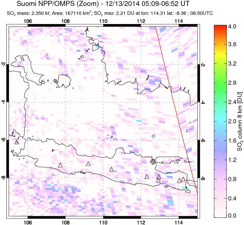 A sulfur dioxide image over Java, Indonesia on Dec 13, 2014.