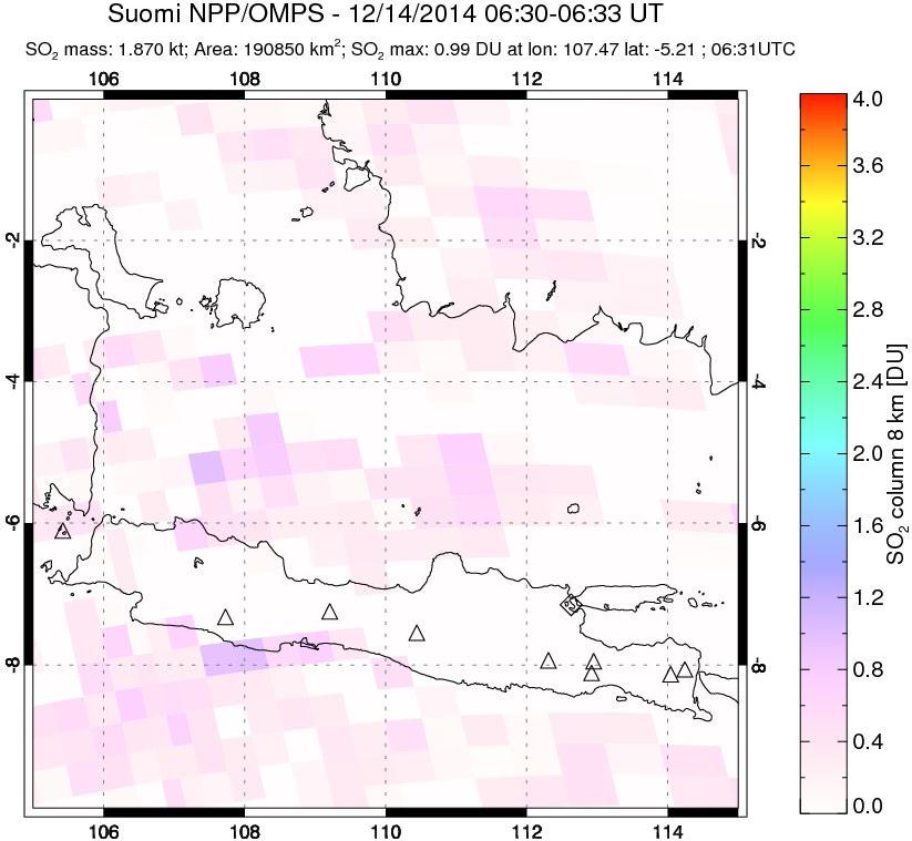A sulfur dioxide image over Java, Indonesia on Dec 14, 2014.