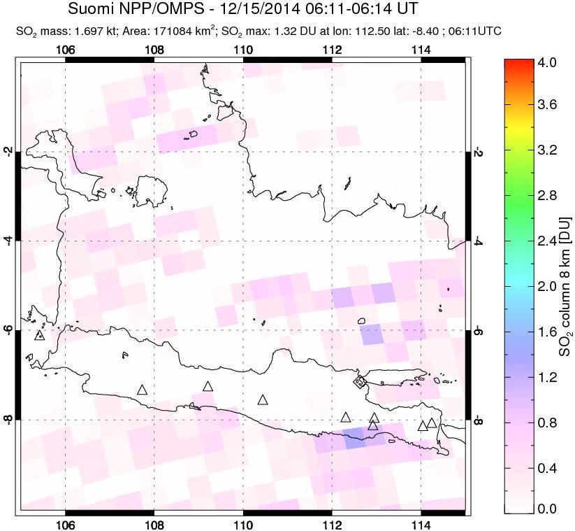 A sulfur dioxide image over Java, Indonesia on Dec 15, 2014.