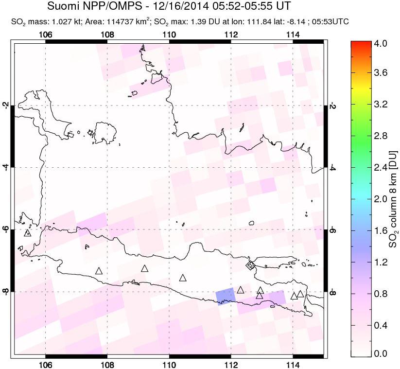 A sulfur dioxide image over Java, Indonesia on Dec 16, 2014.