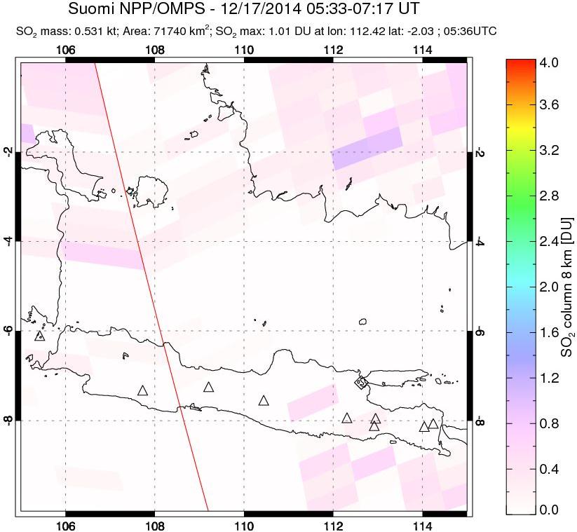 A sulfur dioxide image over Java, Indonesia on Dec 17, 2014.
