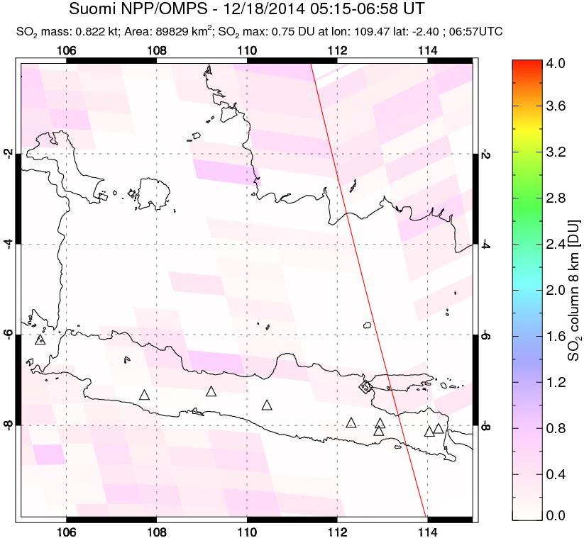 A sulfur dioxide image over Java, Indonesia on Dec 18, 2014.
