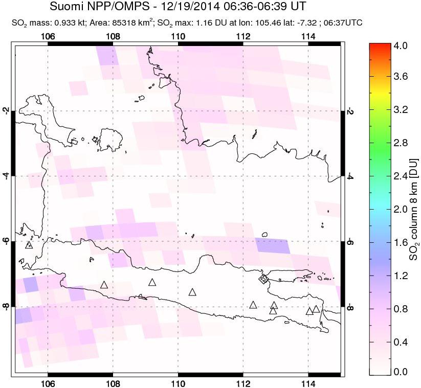 A sulfur dioxide image over Java, Indonesia on Dec 19, 2014.