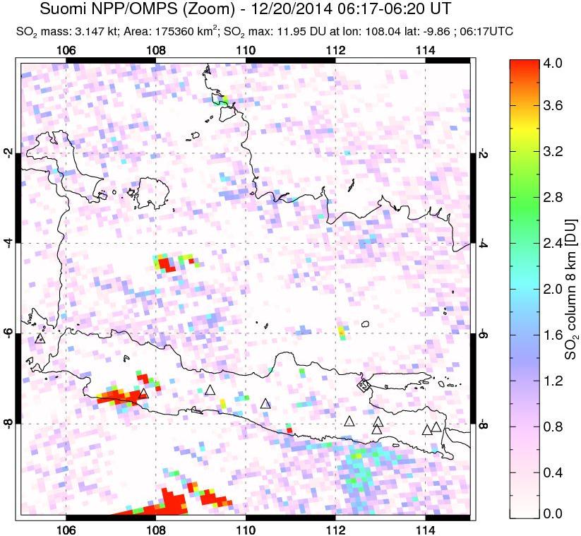A sulfur dioxide image over Java, Indonesia on Dec 20, 2014.