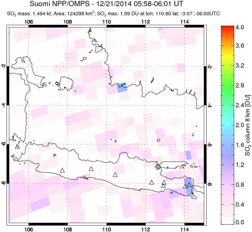 A sulfur dioxide image over Java, Indonesia on Dec 21, 2014.