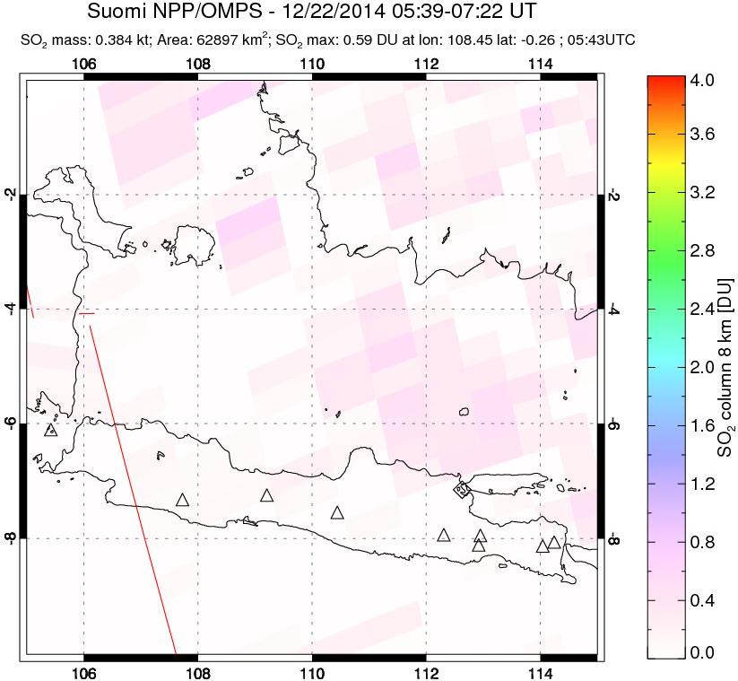 A sulfur dioxide image over Java, Indonesia on Dec 22, 2014.