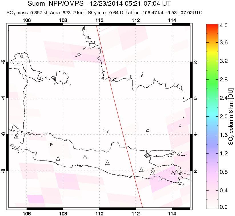 A sulfur dioxide image over Java, Indonesia on Dec 23, 2014.