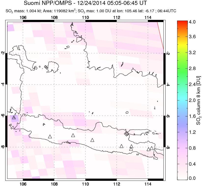 A sulfur dioxide image over Java, Indonesia on Dec 24, 2014.