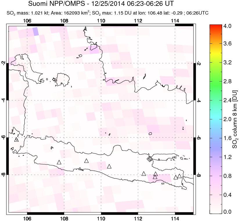 A sulfur dioxide image over Java, Indonesia on Dec 25, 2014.