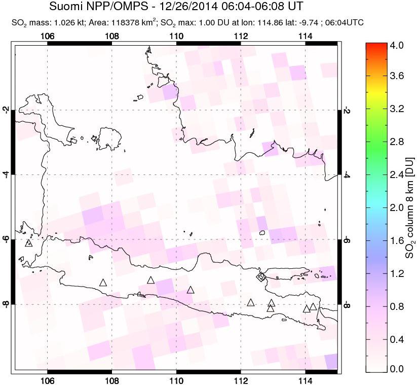 A sulfur dioxide image over Java, Indonesia on Dec 26, 2014.