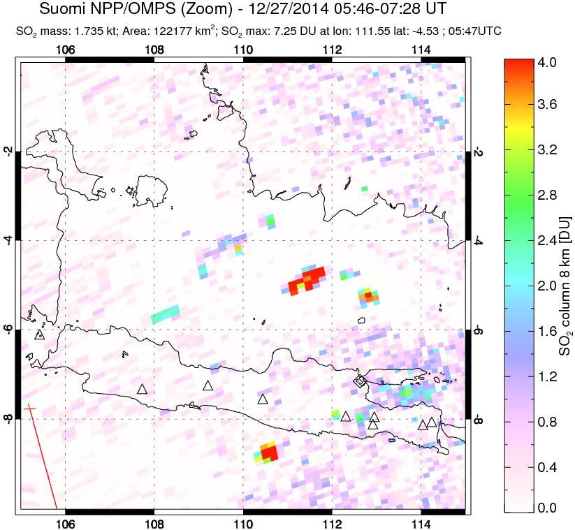 A sulfur dioxide image over Java, Indonesia on Dec 27, 2014.