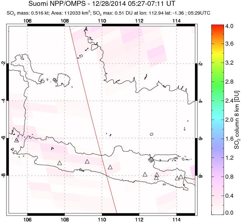 A sulfur dioxide image over Java, Indonesia on Dec 28, 2014.