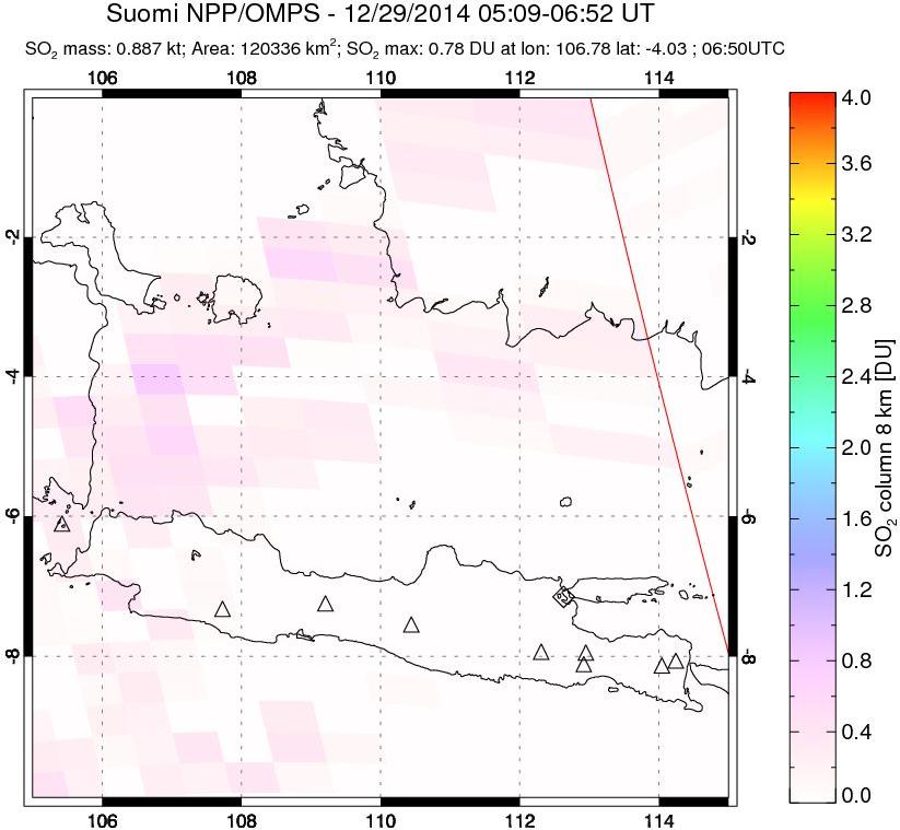 A sulfur dioxide image over Java, Indonesia on Dec 29, 2014.