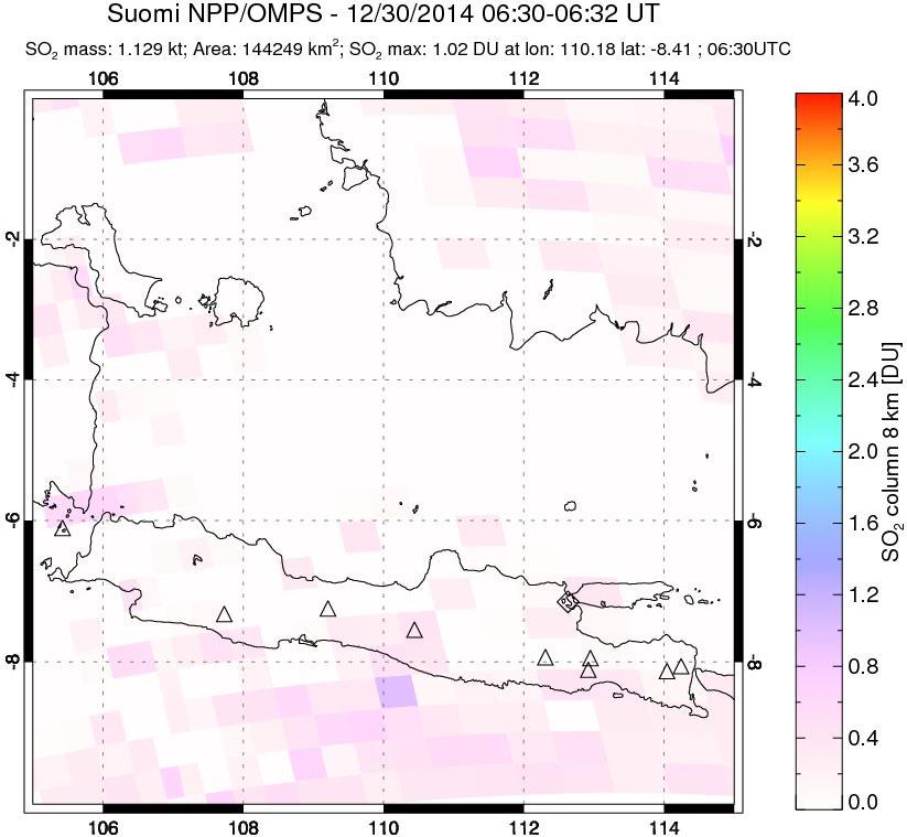 A sulfur dioxide image over Java, Indonesia on Dec 30, 2014.