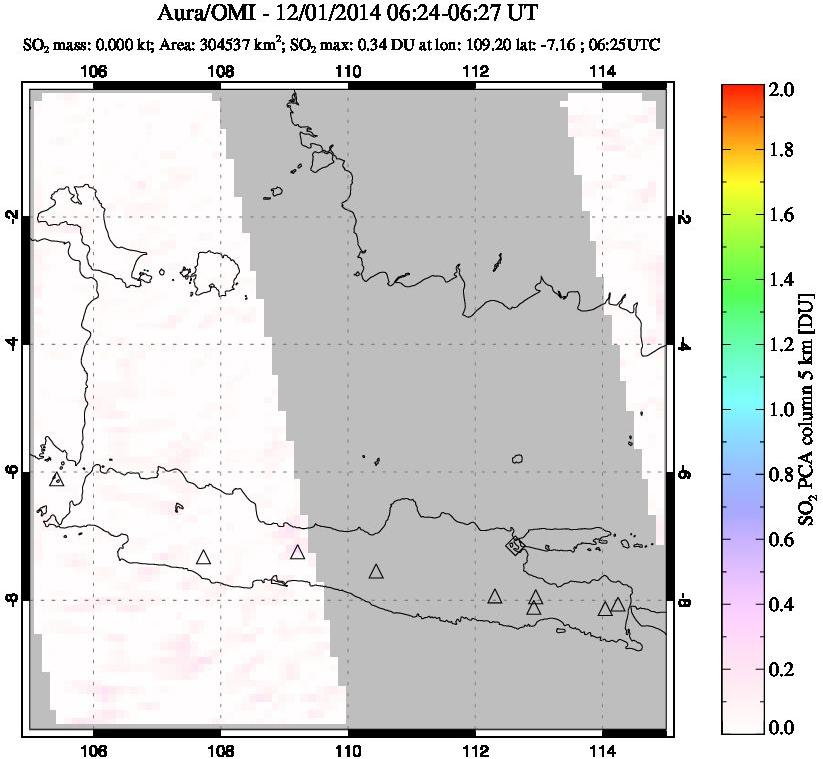 A sulfur dioxide image over Java, Indonesia on Dec 01, 2014.