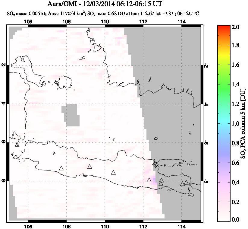 A sulfur dioxide image over Java, Indonesia on Dec 03, 2014.