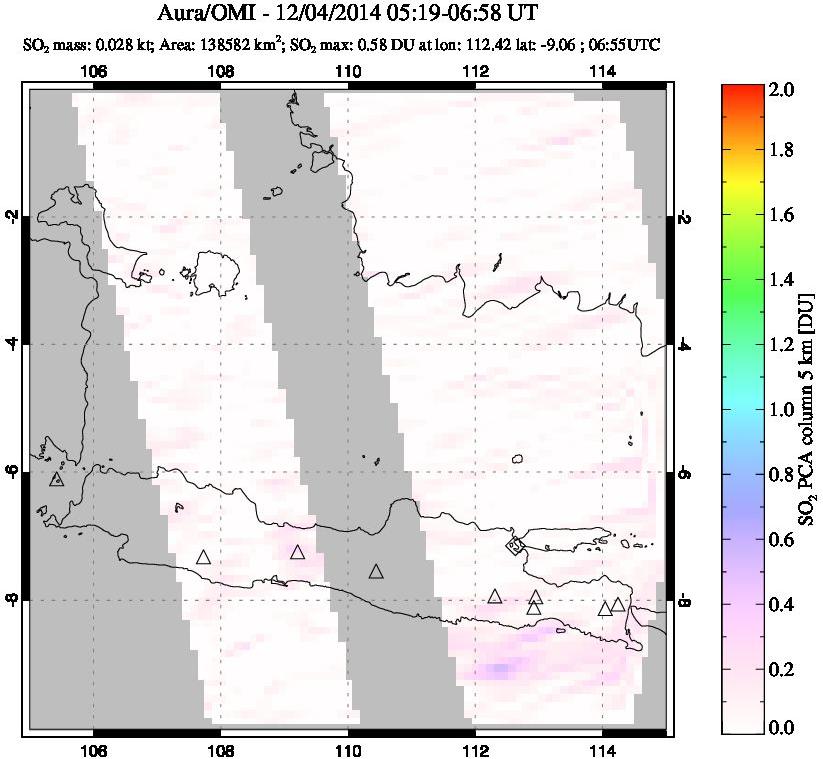 A sulfur dioxide image over Java, Indonesia on Dec 04, 2014.